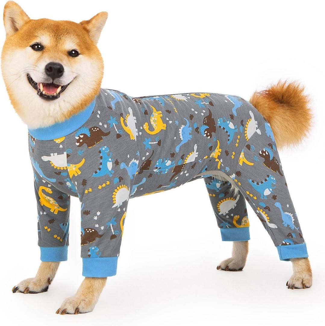Recovery Suit for Dogs Full Zipper, Four-Legged Onesie Dog Recovery Suit After Surgery, Cute Soft Bodysuit Cone Alternative Male Female Dog Neuter Anti Licking Wounds, Dinosaur, X-Large