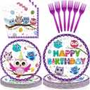 96 Pcs Owl Birthday Party Supplies Cute Cartoon Owl Paper Plates and Napkins Disposable Animal Owl Theme Tableware Set Owl Birthday Party Decorations for Kids Boys Girls Birthday Baby Shower Serves 24