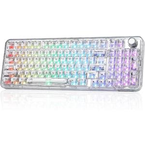 YUNZII X98 QMK/VIA Wireless Mechanical Gaming Keyboard with Knob,Tri-Mode BT5.0/USB-C/2.4GHz Hot Swappable Keyboard,Pre-lubed Switches Gasket Mount RGB Backlit for Wins/Mac (White, Snow Switch)