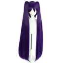 JoneTing Dark Purple Ponytail Wig+ Hair Cap Long Purple Straight Wig with Double Ponytais and Bangs for Women Long Violet Hair for Anime Cosplay Halloween Party Costume Outfit