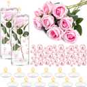 Riceshoot 326 Pcs Floating Flowers Vase Fillers Kit 12 Artificial Rose 12 Floating Candle Centerpieces 300 Pearl 2 Bags Water Gels Flowers Vase Fillers for Wedding Table Centerpiece