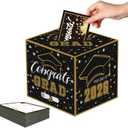 3 x 2026 Black Gold Graduation Card Box & 45 Advice Card Set - Congrats Grad Card Holder with Wishing Cards for Graduation Party Decor