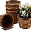 6 Pcs Round Wooden Apple Baskets Small Bushel with Handles for Gifts Empty Harvest Basket fruit Buckets for Garden Picking Strawberry Fruits Flowers Crafts Easter Home Wedding Party Decor