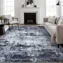 5x7 Area Rug Living Room Rug: Washable Modern Abstract Soft Thin Rug Indoor Floor No Slip Stain Resistant Carpet for Bedroom Dining Room Farmhouse Nursery Home Office - Black