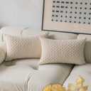 Kevin Textile Set of 2 Pillow Covers Solid Supersoft Corduroy Handmade Decorative Velvet Throw Pillow Cushion Cover for Bed 12x20 Inch Cream