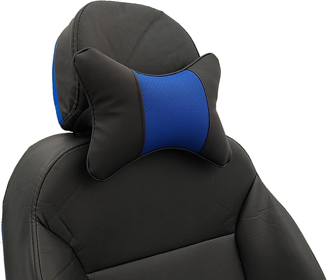 Car Neck Pillows Both Side Pu Leather 2pieces Pack Headrest Gogodog Fit for Most Cars Filled Fiber Universal Car Pillow (Black Blue)