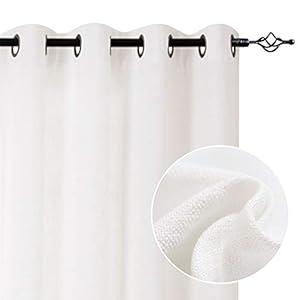 Burlap Linen Textured Curtains for Living Room 84 inch Length Light Filtering Flax Window Curtain Panels for Bedroom (2 Panels, Ivory)  
