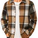 COOFANDY Men's Fleece Lined Button Up Shirt Vintage Orange Flannel Jacket for Men Long Sleeve Classic Plaid Shirts (Brown, S)