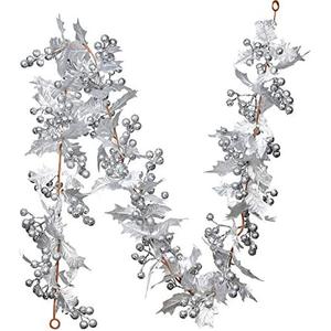 DearHouse 6FT Silver Berry Christmas Garland, Flexible Artificial Berry Garland for Indoor Outdoor Home Fireplace Decoration for Winter Christmas Holiday New Year Decor