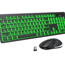 Large Print Wireless Keyboard and Mouse - 7 Color Backlit, Oversize Letters, Rechargeable, Compatible with PC, Windows, Gaming