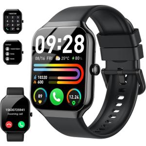Smart Watch(Answer/Make Call), 1.96" HD Smartwatch for Men Women, 2025 Fitness Activity Tracker with Heart Rate/Sleep Monitor/Pedometer/110+ Sport Modes, IP68 Waterproof Fitness Watch for Android iOS (Dark Black)