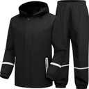 SWISSWELL Kids Rain Suit Boys Girls Youth Waterproof Rain Gear Breathable Reflective Raincoat and Pants Black 2XL