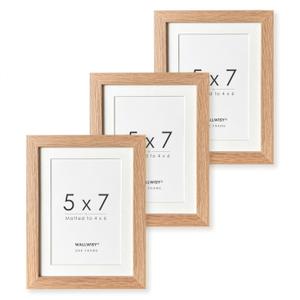 5x7 Wood Picture Frame, Solid Oak 5x7 Photo Frames with Mat to 4x6(Openning Size is 3.6x5.6), 7x5 Natural Oak Frame for Wall and Tabletop Display, Set of 3