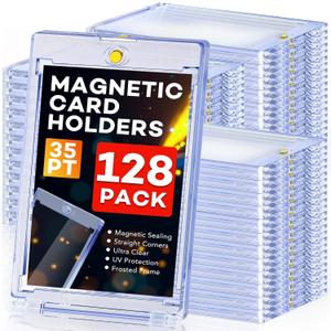 ZENOWICK 128ct Magnetic Card Holders, 35pt One Touch Card Holder, U-V Protection Hard Plastic Case for Trading Cards, Display Case for Sports, Baseball, Football, Game Cards