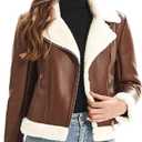 Women's Faux Shearing Moto Jacket Thick Fur Lined Coat Sherpa Leather Jacket (S)