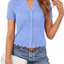 Dowerme Women Summer Cardigan Sweaters 2026 Fashion Short Sleeve V Neck Crochet Crop Tops Spring Beach Vacation Clothes (Blue, S)