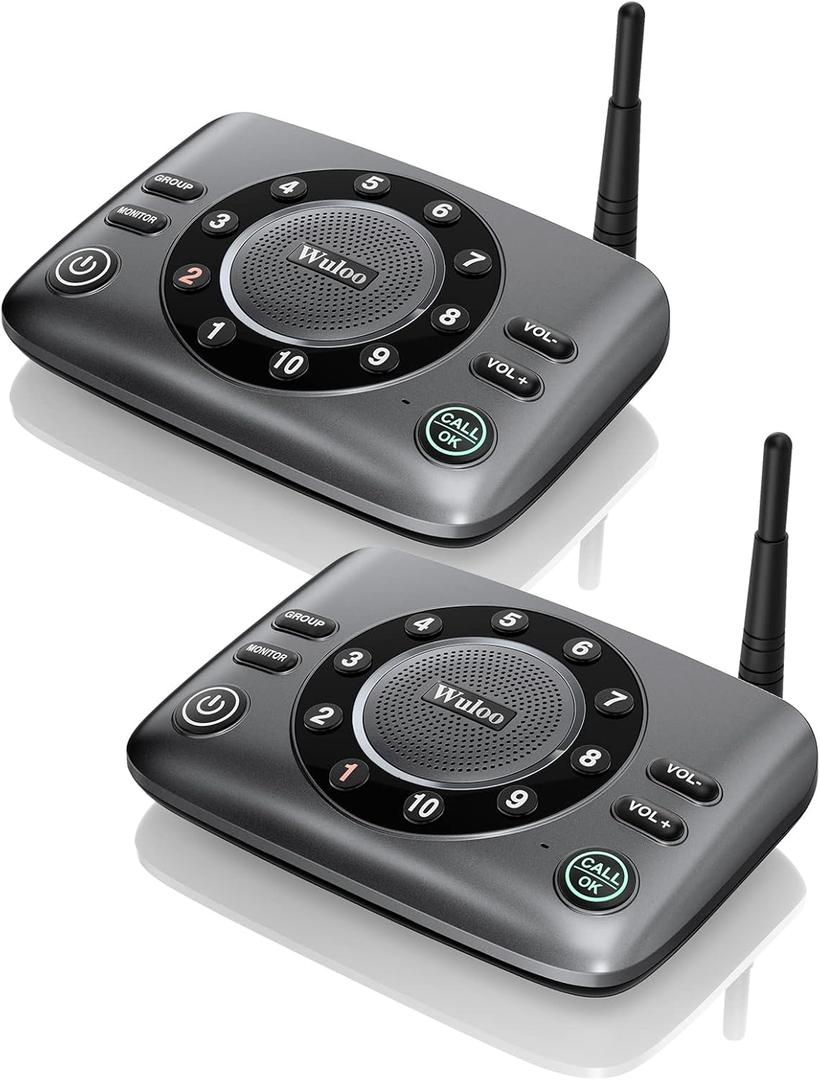 Hands-Free Intercoms Wireless for Home Business, Wuloo Upgrade Two Way Audio Intercom System for Elderly, Full Duplex Room to Room Intercom with 5280 ft Range Clear Sound Anti-Interference, Pack of 2 (2 units set)