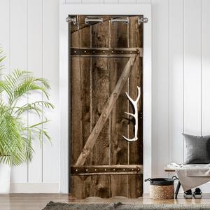 Barn Wood Door Curtains for Doorways, Rustic Village Art Antique Country Blackout Curtain for Kids Bedroom Closet, Grommet Thermal Insulated Privacy Door Drapes for Room Divider, 34"W x 80"L