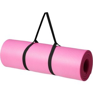 Amazon Basics 1/2 Inch Extra Thick Exercise Yoga Mat with Carrying Strap for Home Workouts and Fitness, 74" x 24" x 0.5", Pink