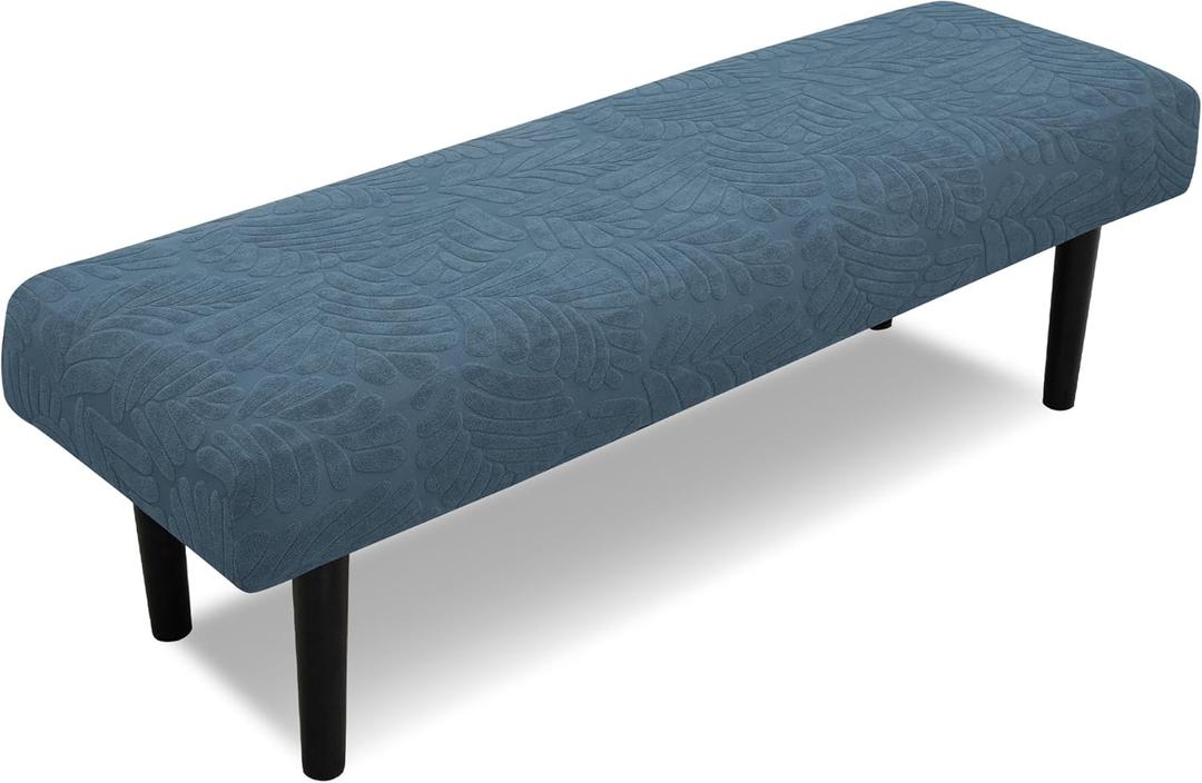 Stretch Bench Cover, Seat Covers, Bench Cushions Cover, Printed Seat Protector, Washable Slipcover, Rectangle for Dining Room, Living Room, Kitchen (Leaf Blue) 2 pack
