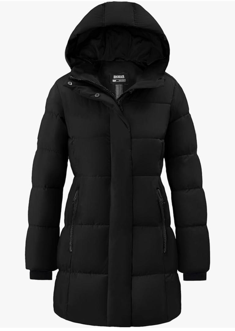 Skieer Women's Winter Coat Warm Padded Long Puffer Jacket Waterproof Hooded Snow Coat M