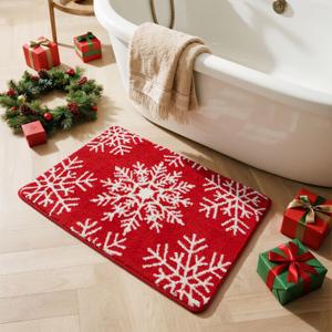 Christmas Bathroom Rugs, Extra Soft Absorbent Bath Rug Non Slip Washable Bathroom Mat Holiday Xmas Home Decor Indoor Bath Mat, Snowflake, 20"x30"