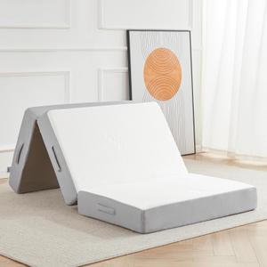 Lazyzizi Folding Mattress, 6 Inch Memory Foam Tri-fold Mattress with Breathable & Washable Bamboo Fiber Fabric Cover, Foldable Floor Guest Bed for Camping, Road Trip, Twin