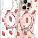 Loheckle for iPhone 16 Pro Case with Stand- Compatible with MagSafe Women Girls Cute Clear Girly Aesthetic Unique Design Soft TPU Magnetic Ring Phone Cover for Apple 16 Pro, Strawberry