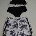 Girl's 3 Piece Bikini Bathing Suit Printed Sport Swimsuits with Shorts Cove Up Sets Teen Girl's Swimwear (Black and Coconuts), Size: 13-14 Years