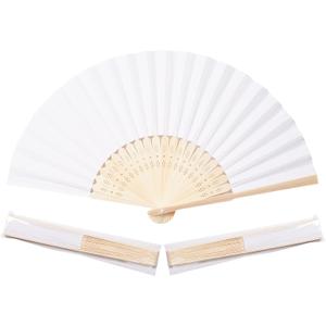Sepwedd 50pcs White Paper Hand Fan Bamboo Folding,Handheld Paper Folded for Wedding Party and Home Decoration