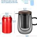 glastal Tea Infuser Mug 14.5oz Glass Tea Cup with Removable Stainless Steel Infuser and Lid, Double-walled Black Glass Tea Cup Teacup for Loose Leaf Tea, Birthday for Parents Dad Mum Friends Office (Type 2 Black)