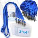 4x3 Name Tags Badge Holder with Lanyard 50 Pack Waterproof Horizontal ID Badge Holder and 50 Pcs Lanyards Nametag for Conferences, Events, and Meetings (Blue, 4 x 3 inches)