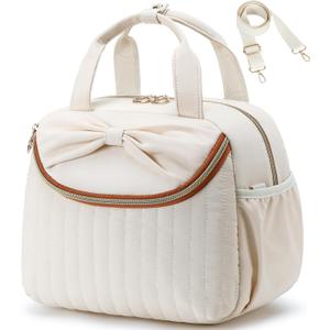 Bluboon Lunch Box for Women, Large Insulated Lunch Bag with Shoulder Strap, Adult Lunch Tote Teacher Nurse, Bow Lunch Cooler Gifts for Work Picnic Travel, Black (Biege) (Beige)