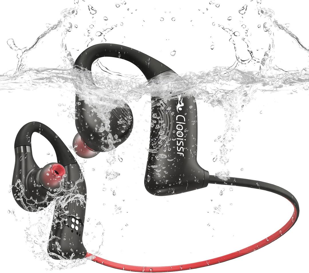 IPX8 Waterproof Swimming Earbuds, 32GB Headphones Underwater with MP3 Player & Bluetooth, HiFi Sound & Noise-Cancelling in-Ear Design for Swimming, Running & Cycling, Black (S36)