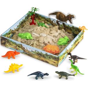 2 x CoolSand Dino Discovery 3D Sandbox for Kids with 1 Pound Moldable Indoor Artificial Play Sand, Shaping Molds, Dinosaur Figures, 3D Tray