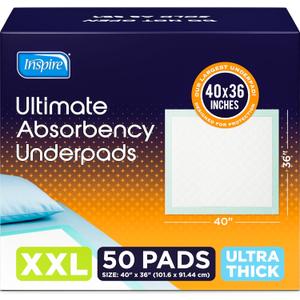 Inspire Extra Large Super Absorbent Disposable Bed Pads for Incontinence Ultra Thick and Absorbent Bed Pads Disposable Adult | Puppy Pads Pee Pads for Adults (40" X 36" Pack of 50)