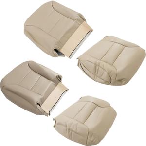 WFLNHB 4 PCS Seat Covers Front Driver and Passenger Bottom and Lean Back Tan Synthetic Leather Replacement for Chevy Tahoe Suburban Silverado Sierra Yukon 1995-1999