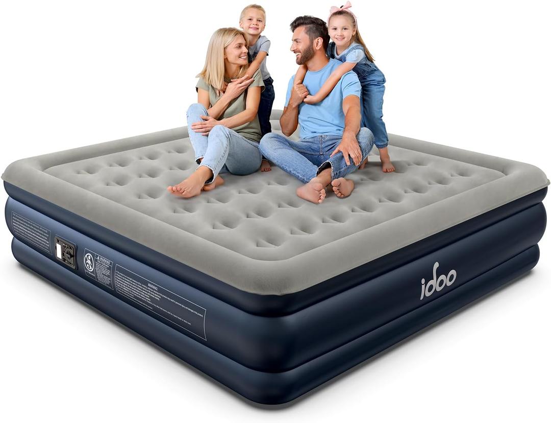 iDOO King Size Air Mattress with Built in Pump, 18" Raised Comfort Blow up Mattress King, Upgraded Inflatable Mattress for Guest Home, Temporary Air Bed with Storage Bag, colchon inflatable, 750lbs Max (Grey)