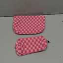 2 Pieces Makeup Bag Large Checkered Cosmetic Bag Capacity Canvas Mix Travel Toiletry Bag Organizer Cute Makeup Brushes Aesthetic Accessories Storage Bag for Women, Checkered Mix Rose Red