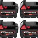 4 Pack 18V 8000mAh Lithium Ion Battery Replacement for Milwaukee 18v Battery 48-11-1880(Black)