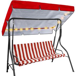 LED Lighted Porch Swing Canopy Replacement Waterproof LED Swing Canopy Top Cover 2-3 Seat Shade Awning Cover for Garden Outdoor Patio(77 x 49 Inch,Red)