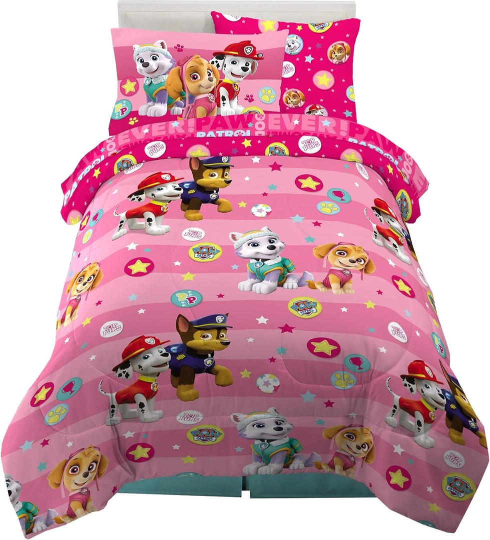 Paw Patrol Girls Kids Bedding Super Soft Comforter and Sheet Set with Sham, 5 Piece Twin Size