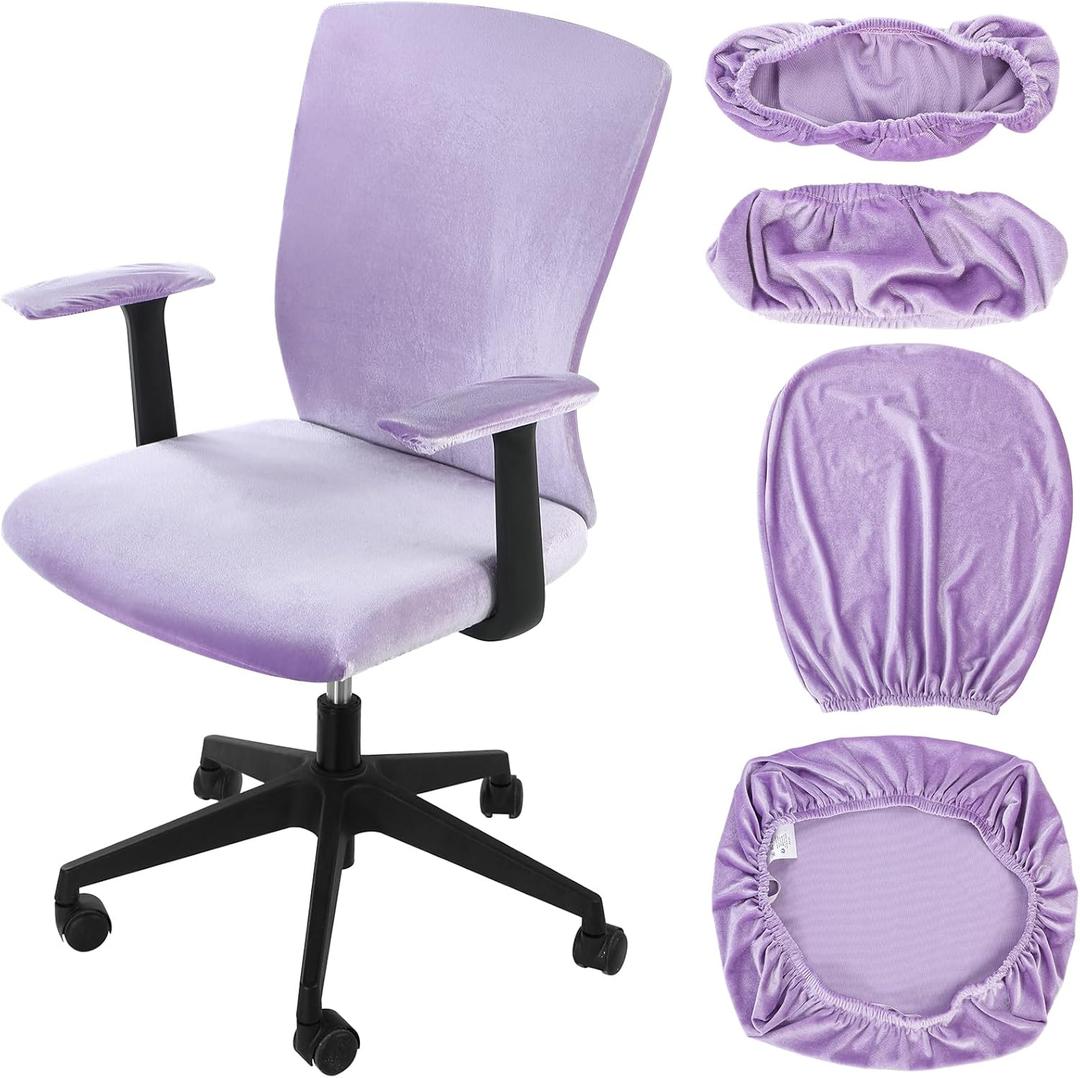 Tallew 4 Pcs Office Chair Covers Set Computer Universal Protective Stretchable Chair Seat Covers Desk Armrest Slipcovers Pads Office Cushion Backrest for Rotating(Purple)
