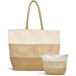 Melanzy Organics Large Zippered Woven Beach Bag Tote - Zippered, Water Resistant| Summer Bag - Jute Canvas Tote | With Matching Large Clutch