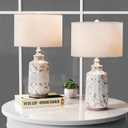 Pia Ricco 22" Ceramic Table Lamp Set of 2, Farmhouse Rustic Lamp Bedside Nightstand Lamps, Retro Side Table Lamp for Living Bed Room Home with Brown Linen Lampshade, White