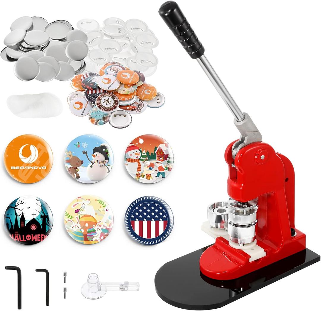 BEAMNOVA Button Maker Machine DIY Round Pin Maker Kit, 32mm / 1.26 in (About 1-1/4 Inch) Badge Press Machine with 1000 Button Blanks Parts Supplies