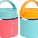 ThermoFlask 20 oz Double Wall Insulated Food Jar, 2-Pack, Sugar Coral + Maui Blue/Maui Blue + Sunrise