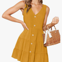 MITILLY Women's Casual T-Shirt Dresses Sleeveless V Neck Button Down A Line Loose Swing Short Dress with Pockets, XL