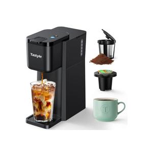 Mini Hot and Iced Coffee Maker Single Serve, for K Cup and Ground, 6 to 14 Oz Brew Sizes, with Recipe Book, for Home, Travel, RV, Office and Dorm, Classic Black (2.0 Version)