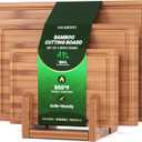 Bamboo Cutting Board Set of 3, Durable Wooden Chopping Boards with Distinctive Stand & Juice Grooves, Ideal for Meat, Vegetables, Fruit, Charcuterie Prep & Serving, Kitchen Essentials, Gifts for Mom (14.9"L x 0.6"W, Brown)
